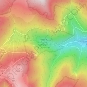 Carte topographique Réserve biologique intégrale de Guebwiller, altitude, relief