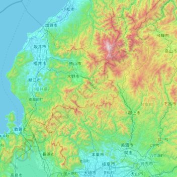 Carte topographique Préfecture de Fukui, altitude, relief