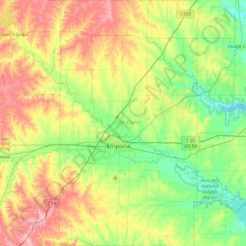 Carte topographique Lyon County, altitude, relief