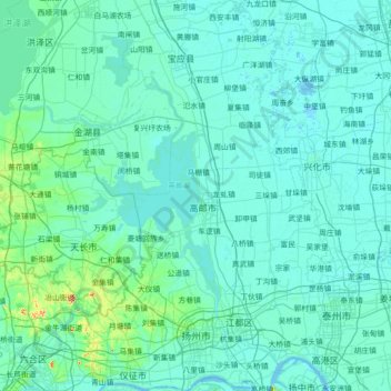 Carte topographique 扬州市, altitude, relief