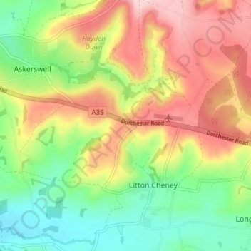 Carte topographique Litton Cheney, altitude, relief