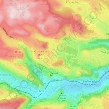 Carte topographique Murat, altitude, relief
