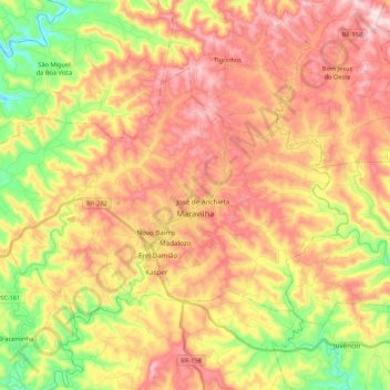 Carte topographique Maravilha, altitude, relief
