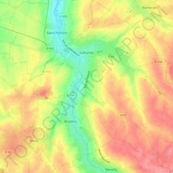 Carte topographique Solesmes, altitude, relief