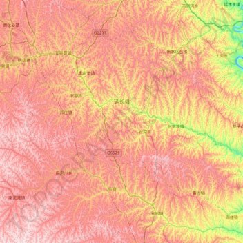 Carte topographique Yanchang, altitude, relief