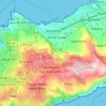 Carte topographique Sorrento, altitude, relief