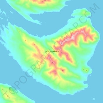 Carte topographique Isla Wickham, altitude, relief