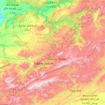 Carte topographique cercle d'Azilal, altitude, relief