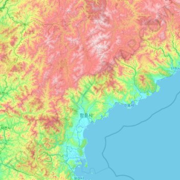 Carte topographique Hamgyong Sul, altitude, relief