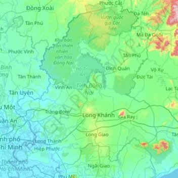 Carte topographique Tỉnh Đồng Nai, altitude, relief
