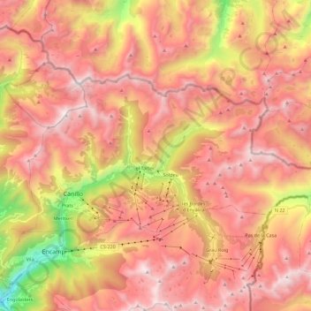 Carte topographique Canillo, altitude, relief