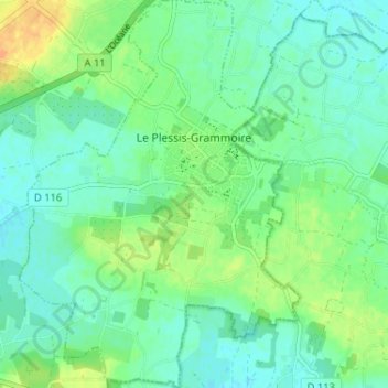 Carte topographique Le Plessis-Grammoire, altitude, relief