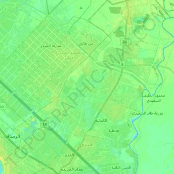 Carte topographique Al-Ghadir Municipality, altitude, relief
