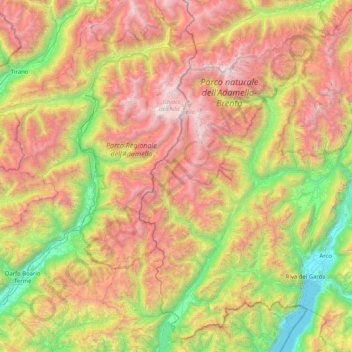 Carte topographique Adamello-Presanella Alps, altitude, relief