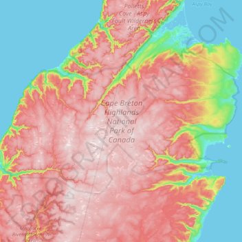Carte topographique Parc national du Canada des Hautes-Terres-du-Cap-Breton, altitude, relief