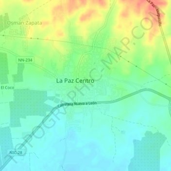 Carte topographique La Paz Centro, altitude, relief