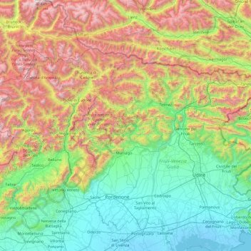 Carte topographique Alpes carniques, altitude, relief