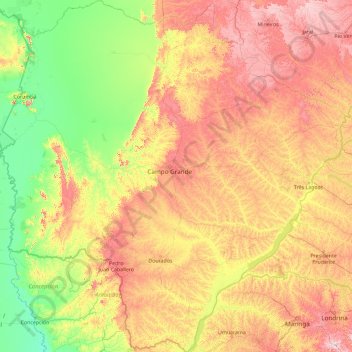 Carte topographique Mato Grosso do Sul, altitude, relief