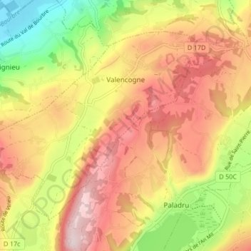 Carte topographique Valencogne, altitude, relief