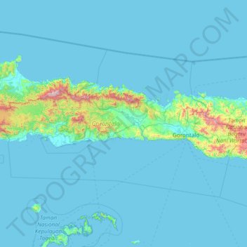 Carte topographique Gorontalo, altitude, relief