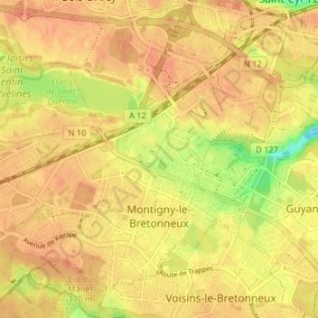 Carte topographique Montigny-le-Bretonneux, altitude, relief