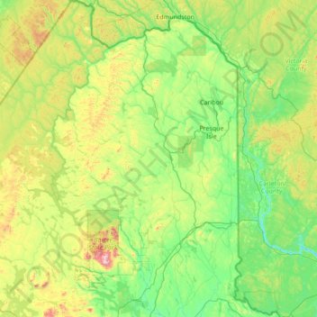 Carte topographique Aroostook County, altitude, relief