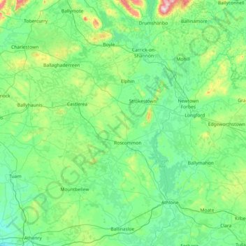 Carte topographique County Roscommon, altitude, relief