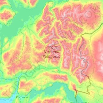 Carte topographique Parque Nacional Patagonia, altitude, relief
