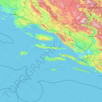 Carte topographique Comitat de Split-Dalmatie, altitude, relief