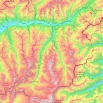 Carte topographique Viège, altitude, relief