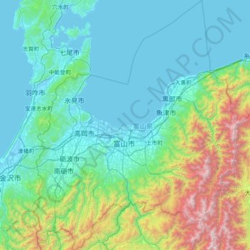 Carte topographique Préfecture de Toyama, altitude, relief