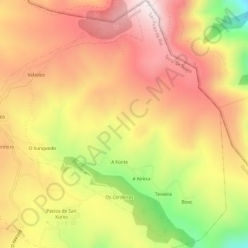 Carte topographique As Cabanas, altitude, relief