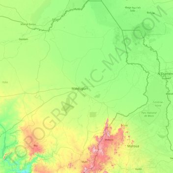Carte topographique État de Borno, altitude, relief