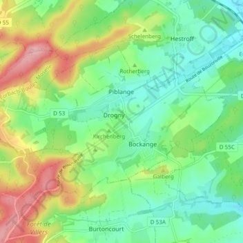Carte topographique Piblange, altitude, relief