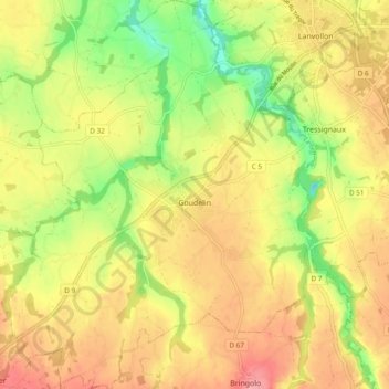 Carte topographique Goudelin, altitude, relief
