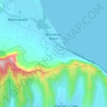 Carte topographique Waimanalo Beach, altitude, relief