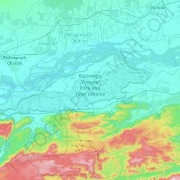 Carte topographique Kaziranga National Park and Tiger Reserve, altitude, relief