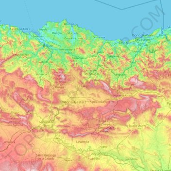 Carte topographique Pays basque autonome, altitude, relief