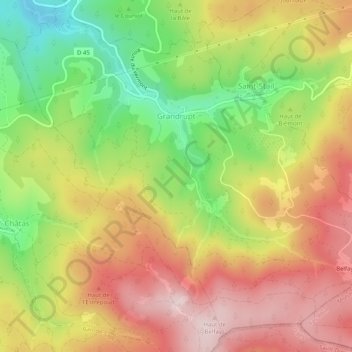 Carte topographique Grandrupt, altitude, relief