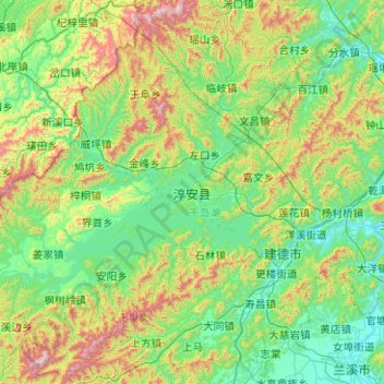 Carte topographique Chun'an County, altitude, relief