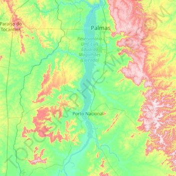 Carte topographique Porto Nacional, altitude, relief