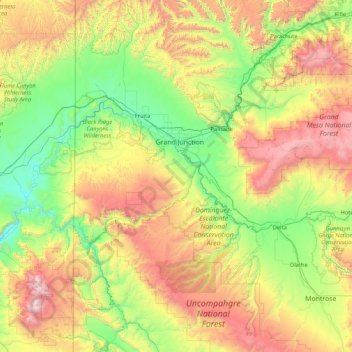 Carte topographique Mesa County, altitude, relief