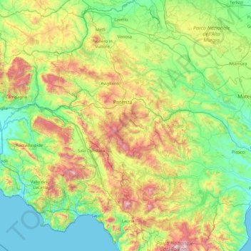 Carte topographique Potenza, altitude, relief
