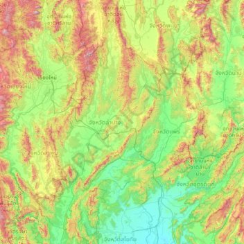 Carte topographique Lampang, altitude, relief