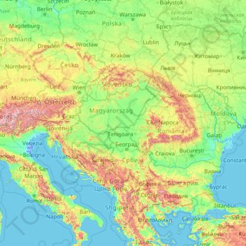 Carte topographique Danube, altitude, relief