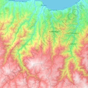 Carte topographique Araklı, altitude, relief