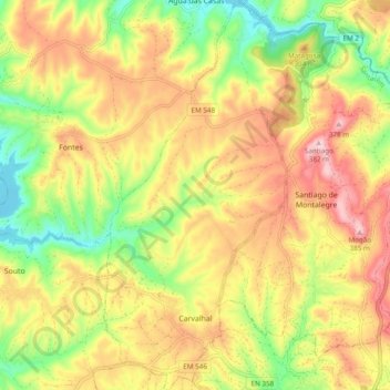 Carte topographique Carvalhal, altitude, relief