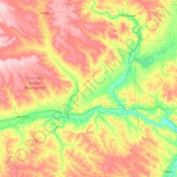 Carte topographique Roosevelt County, altitude, relief