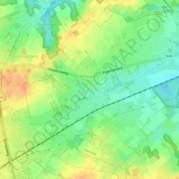 Carte topographique Hillegem, altitude, relief