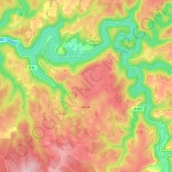 Carte topographique Arnac, altitude, relief